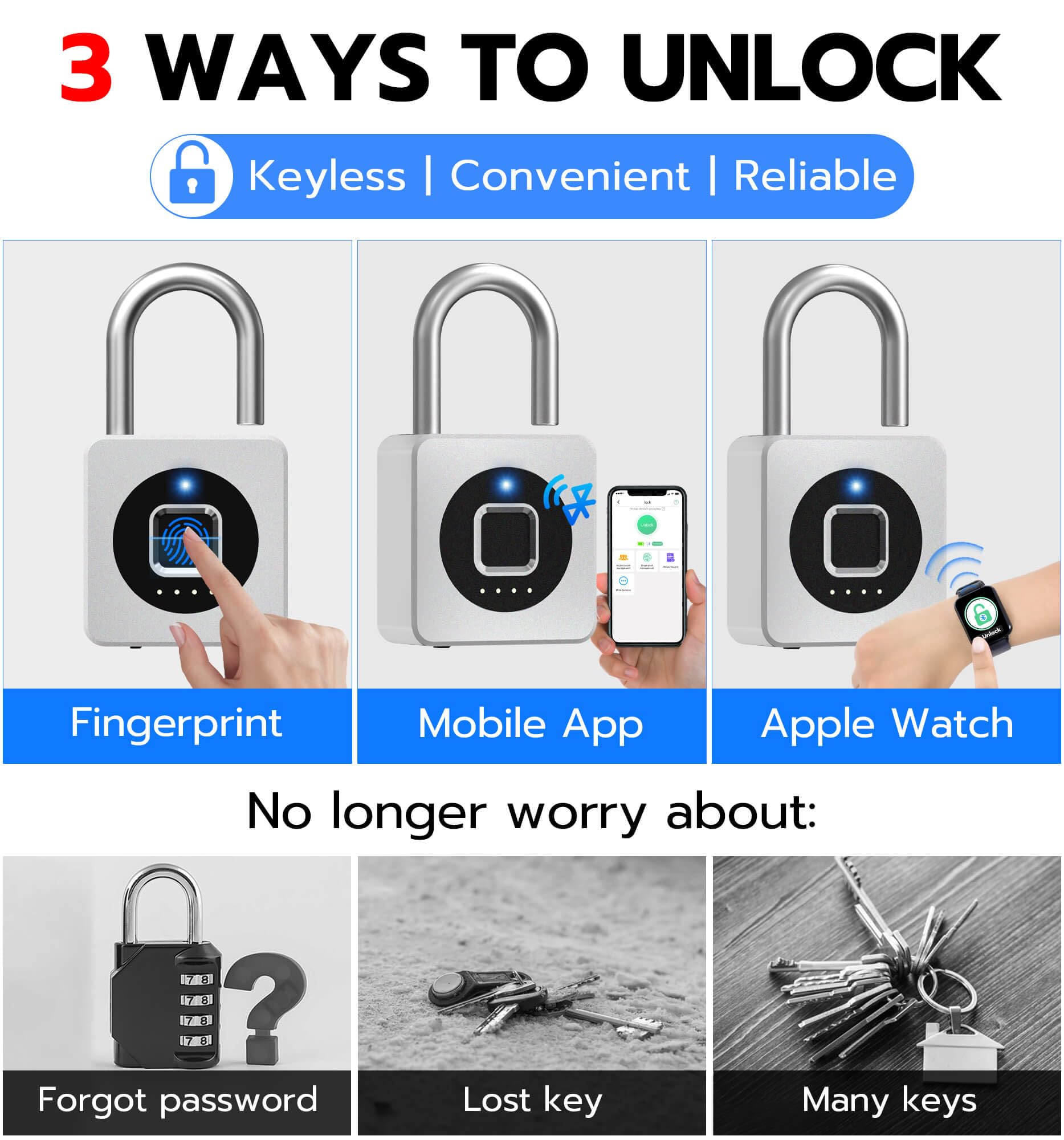 eLinkSmart padlock showing app control via Bluetooth for remote access.