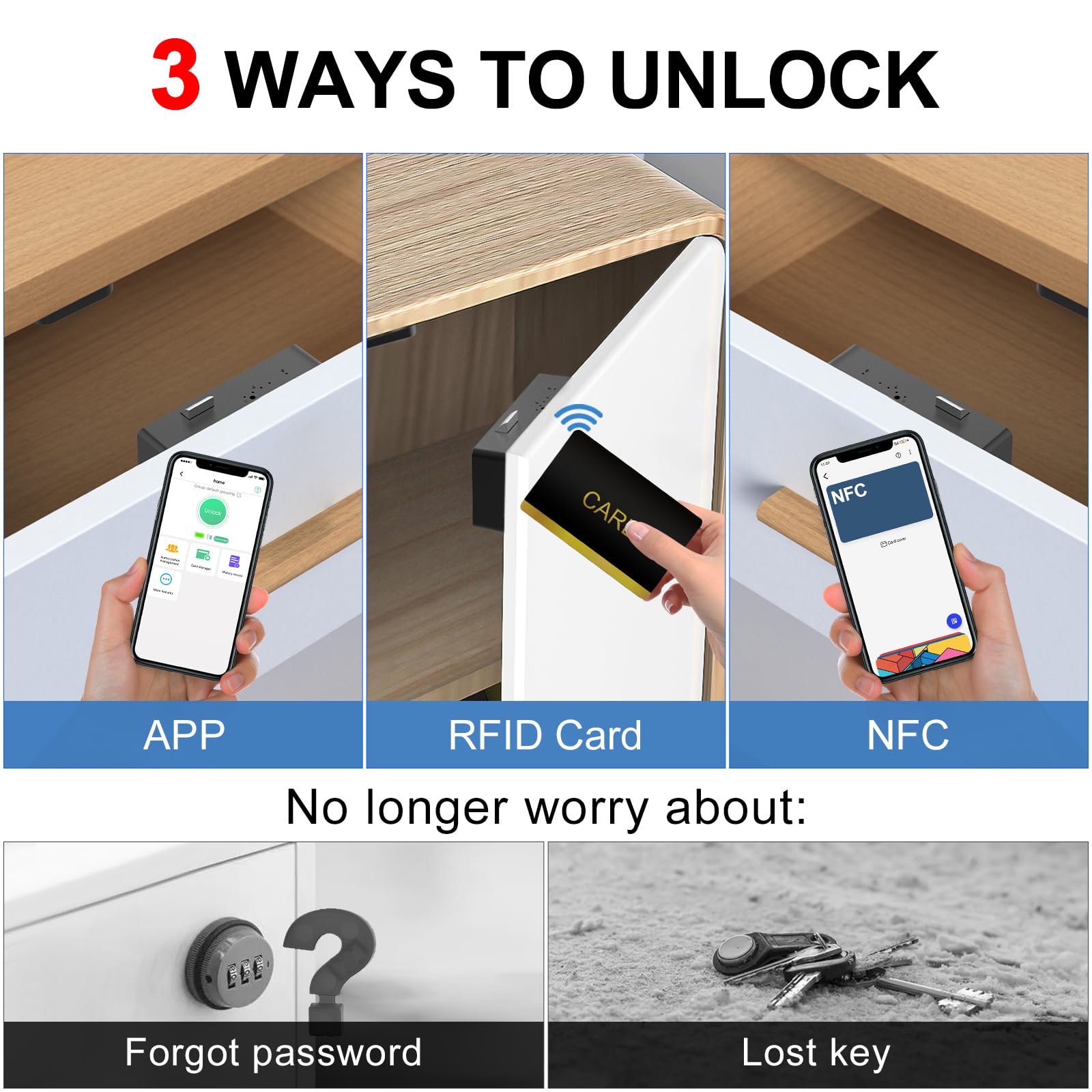 eLinkSmart RFID card unlock for quick cabinet access.