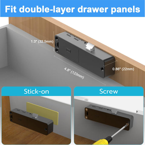 eLinkSmart adhesive installation demonstrating drill-free mounting for double-layer drawers