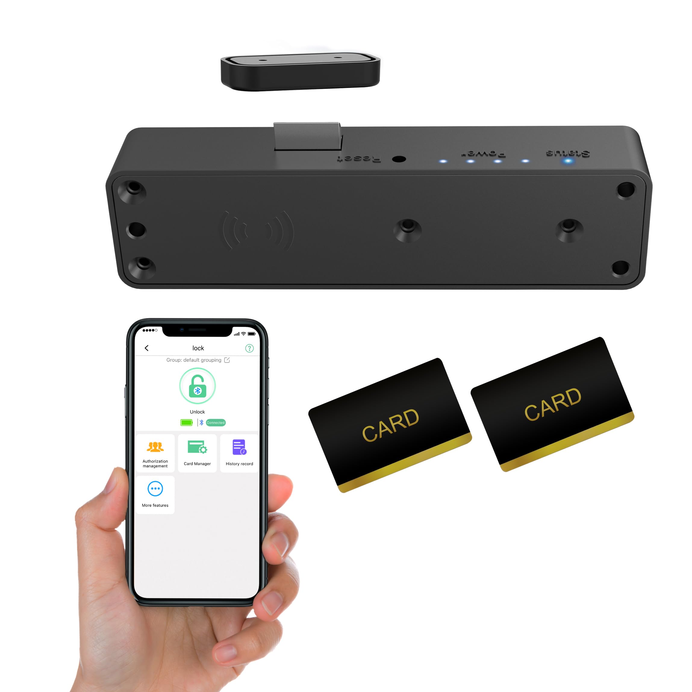 eLinkSmart Slim Hidden Lock overview showing discreet cabinet security in black