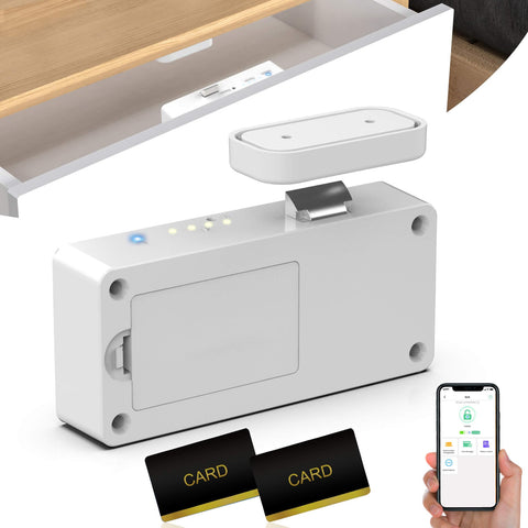 eLinkSmart cabinet lock with hidden adhesive installation for damage-free furniture.