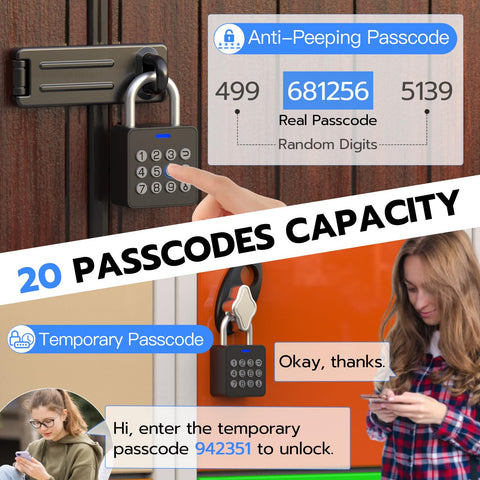 eLinkSmart Type-C charging padlock close-up demonstrating long battery life.