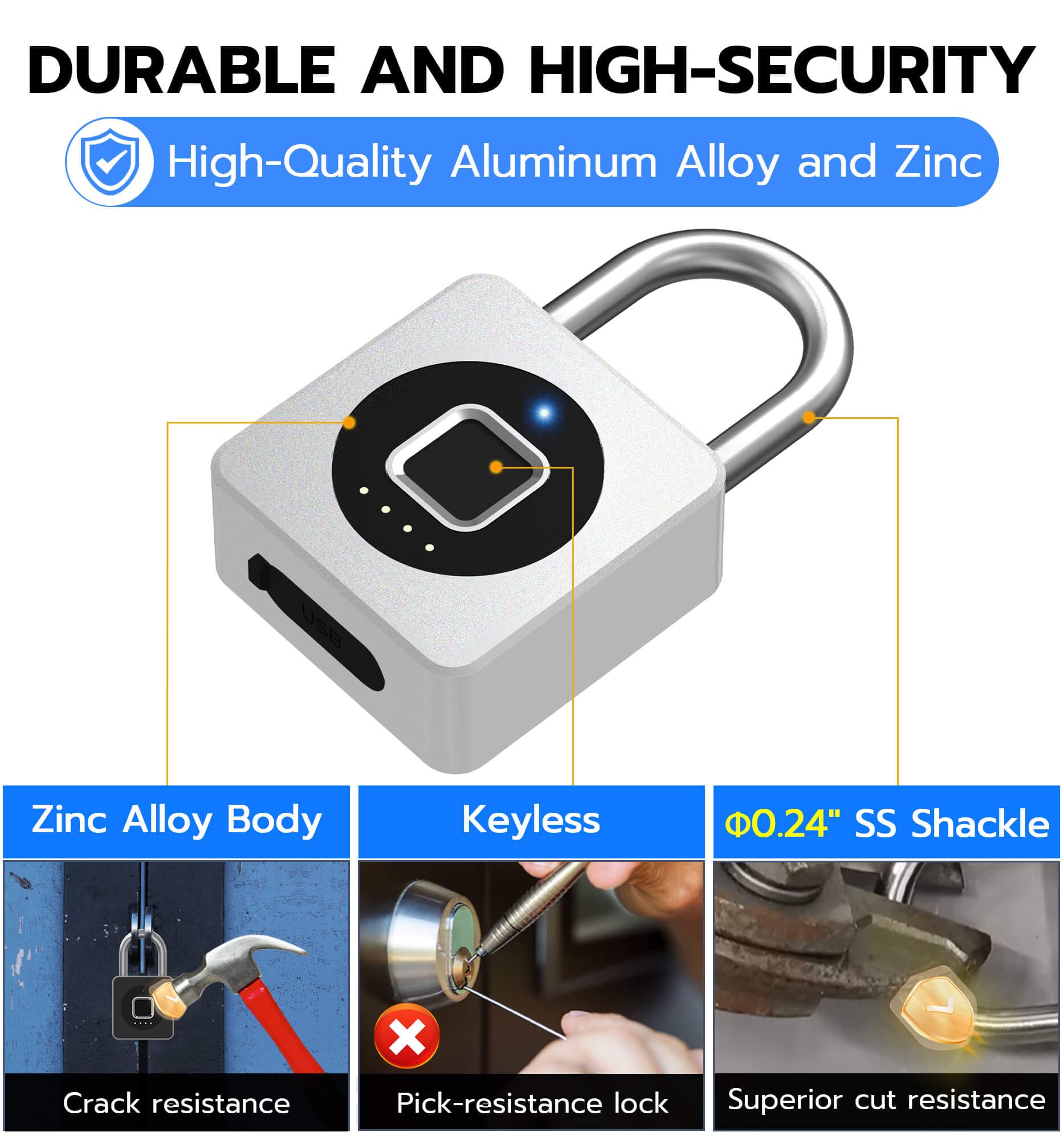 eLinkSmart weatherproof outdoor lock mounted on a fence for outdoor use.