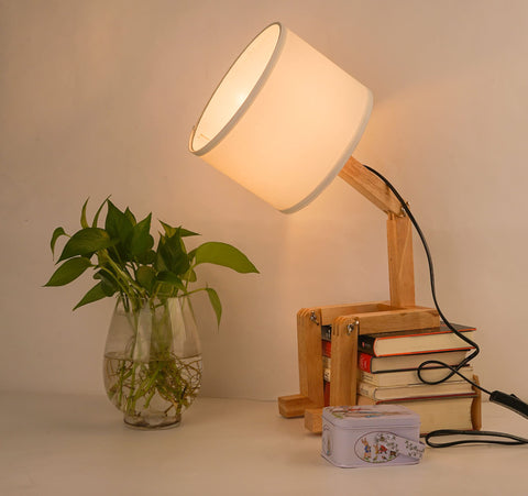 ELINKUME robot table lamp with wooden body creating warm desk ambiance