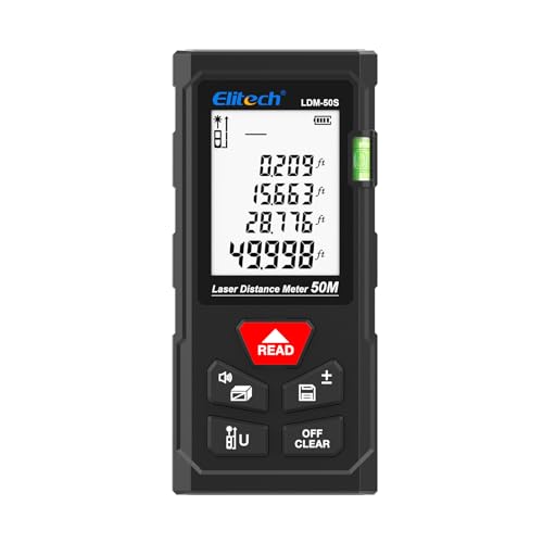 Elitech Laser Measure bubble level helps align measurements precisely.