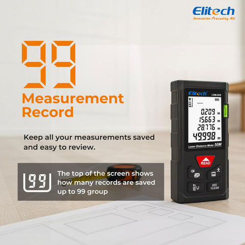 Elitech Laser Measure compact, durable design fits in a drawer.