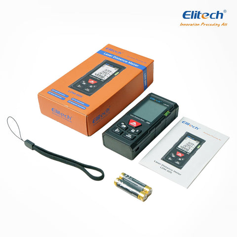 Elitech Laser Measure 165ft range supports high ceilings and wide spaces.