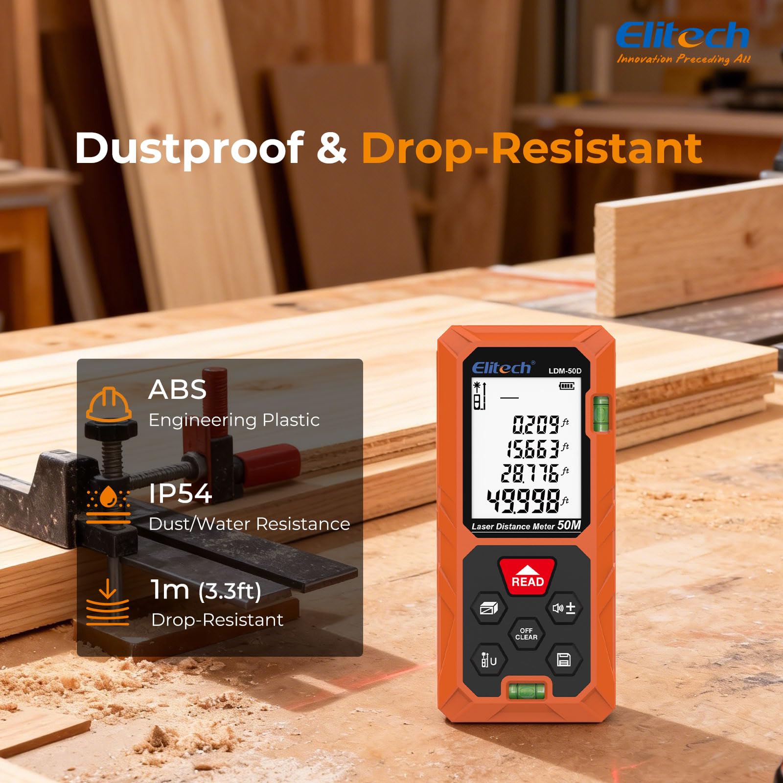 Elitech laser measure tool compact handheld design for easy transport