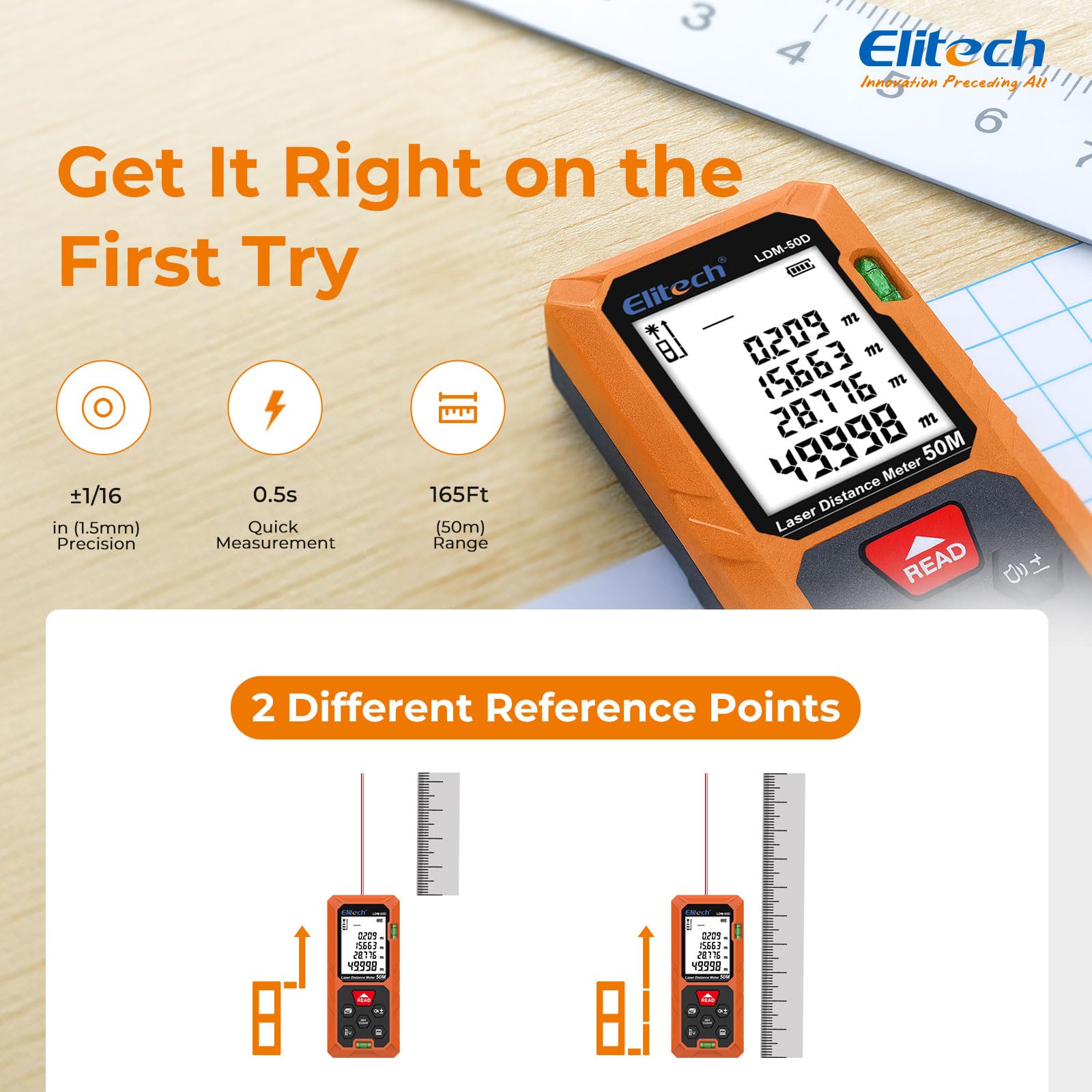 Elitech laser measure tool Pythagoras mode for indirect height estimates