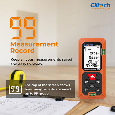 Elitech laser measure tool unit switching between meters, feet, and inches