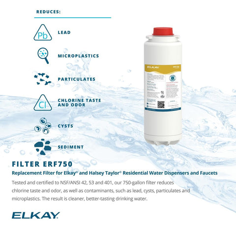 Elkay ERF750 reduces odors and chlorine taste for cleaner water.