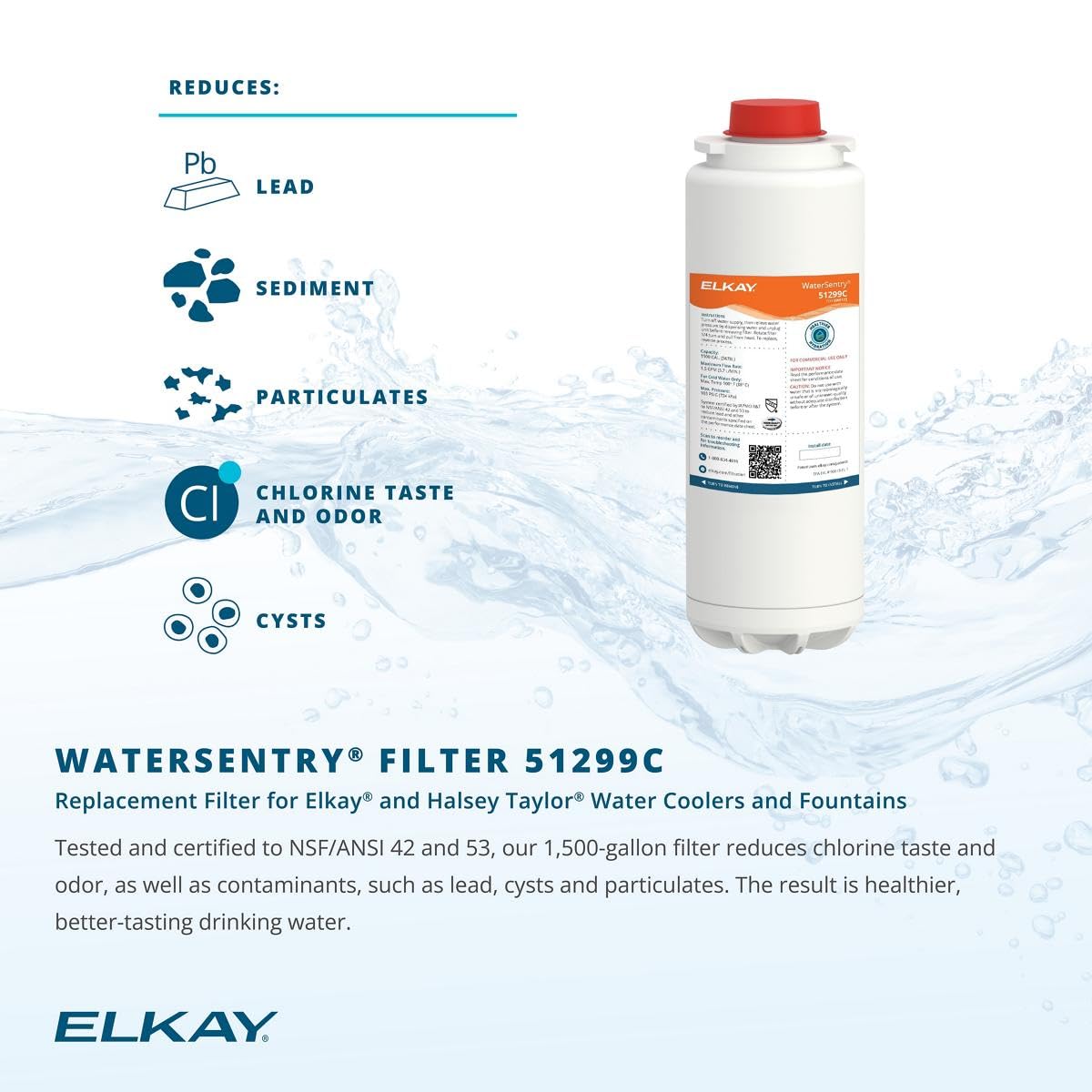 Elkay WaterSentry 51299C chlorine-odor reduction improves taste in every sip