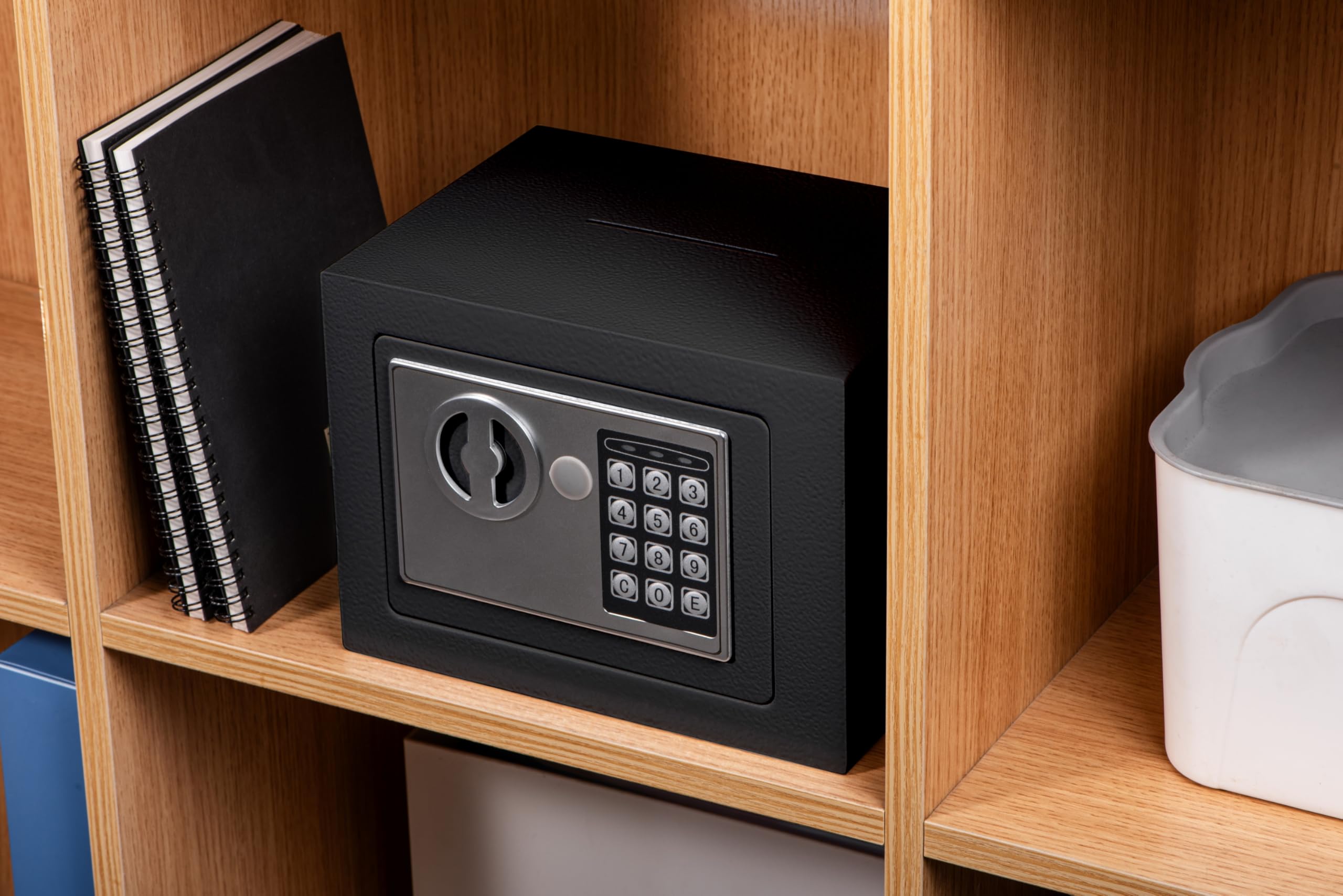 ELLAIG wall-mount safe edge close-up highlighting sturdy steel body.