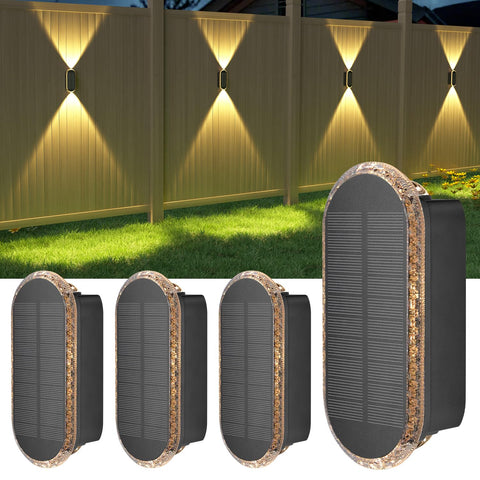 Ellasay fence lights with up-down beams brighten eaves and paths at night for safety.