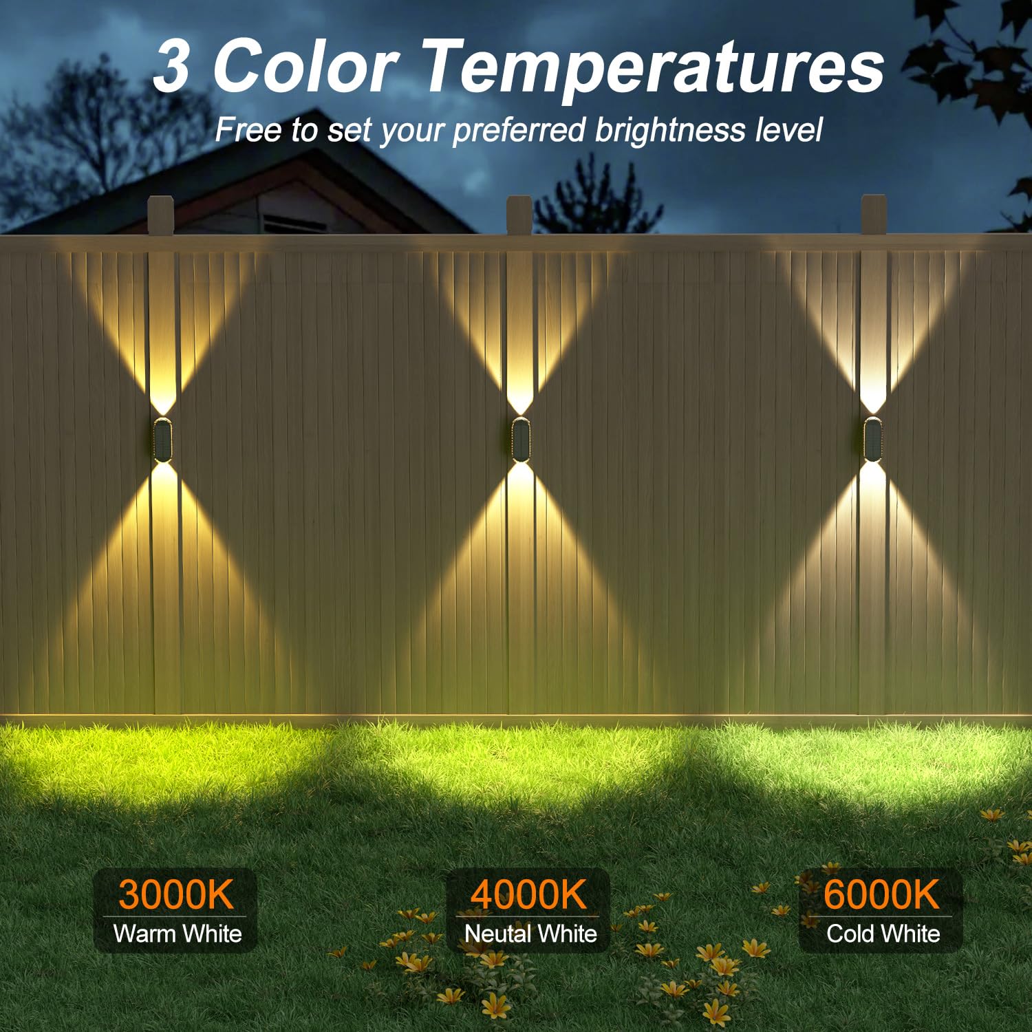 Ellasay Solar Fence Lights offer three color temperatures for mood and visibility.