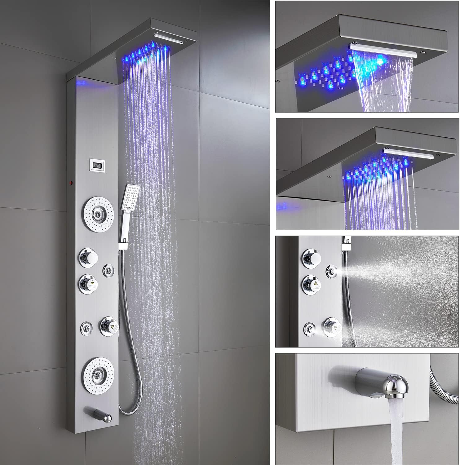 ELLO&ALLO body jets panel demonstrates spa-like massage in a home bathroom.