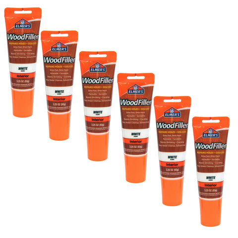 Elmer's E855 carpenter wood filler white tube pack for indoor repairs.