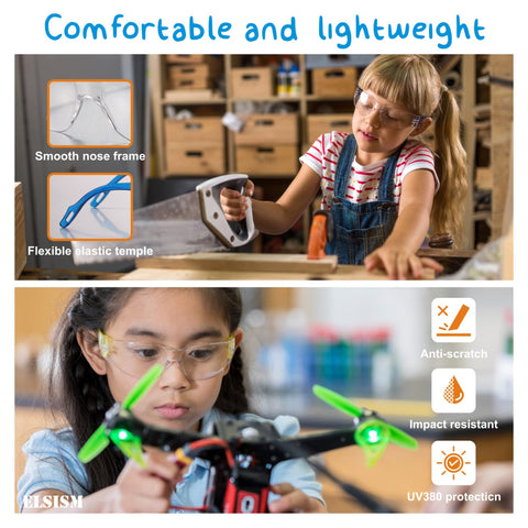 ELSISM ANSI Z87+ standard protective goggles designed for classrooms, labs, and workshops.