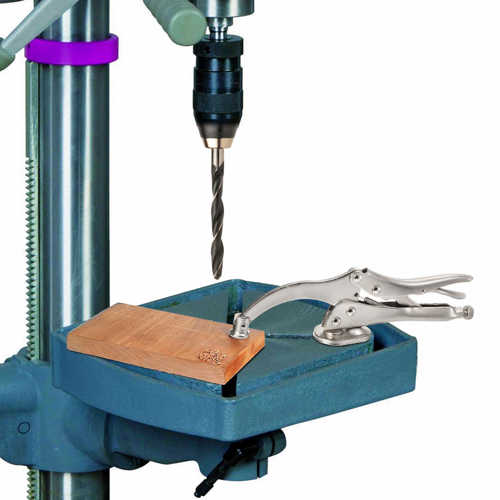 Elsjoy welding table hold-down clamp in workshop setup