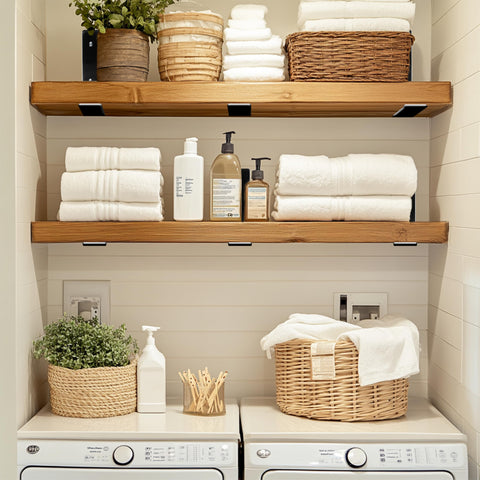 ELSKER&HOME 12-inch brackets holding tools in garage clutter organizer.