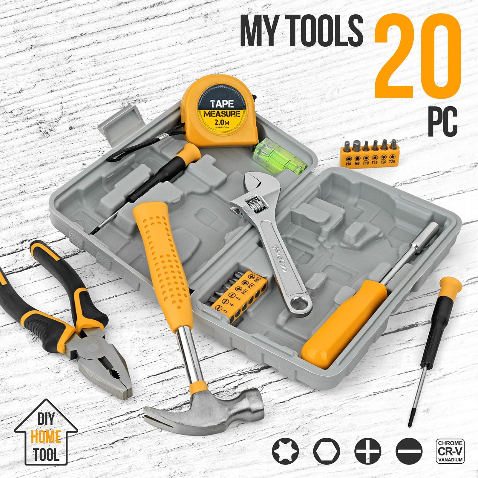 Elvesoar pliers and tape measure shown for versatile gripping and measurement tasks.