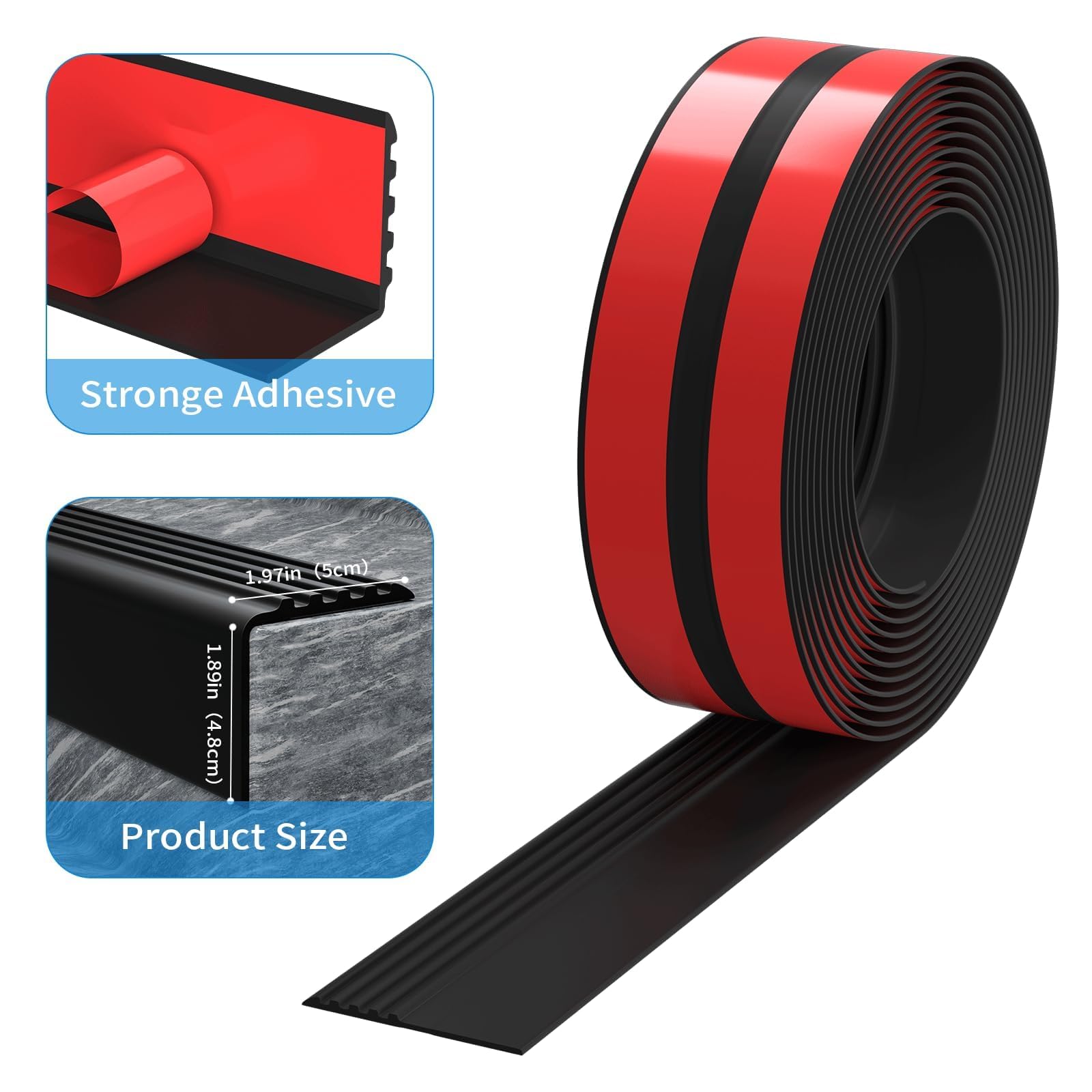 Adhesive rubber edge guard applied to a stair edge for secure fit.