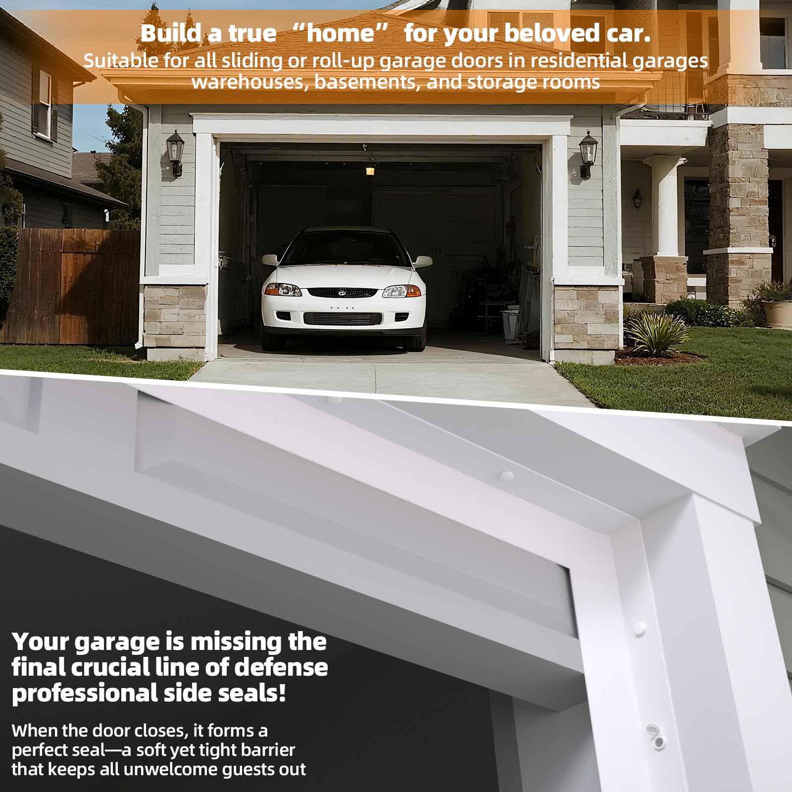 In-use view of Elvone seal sealing gaps around a garage door.