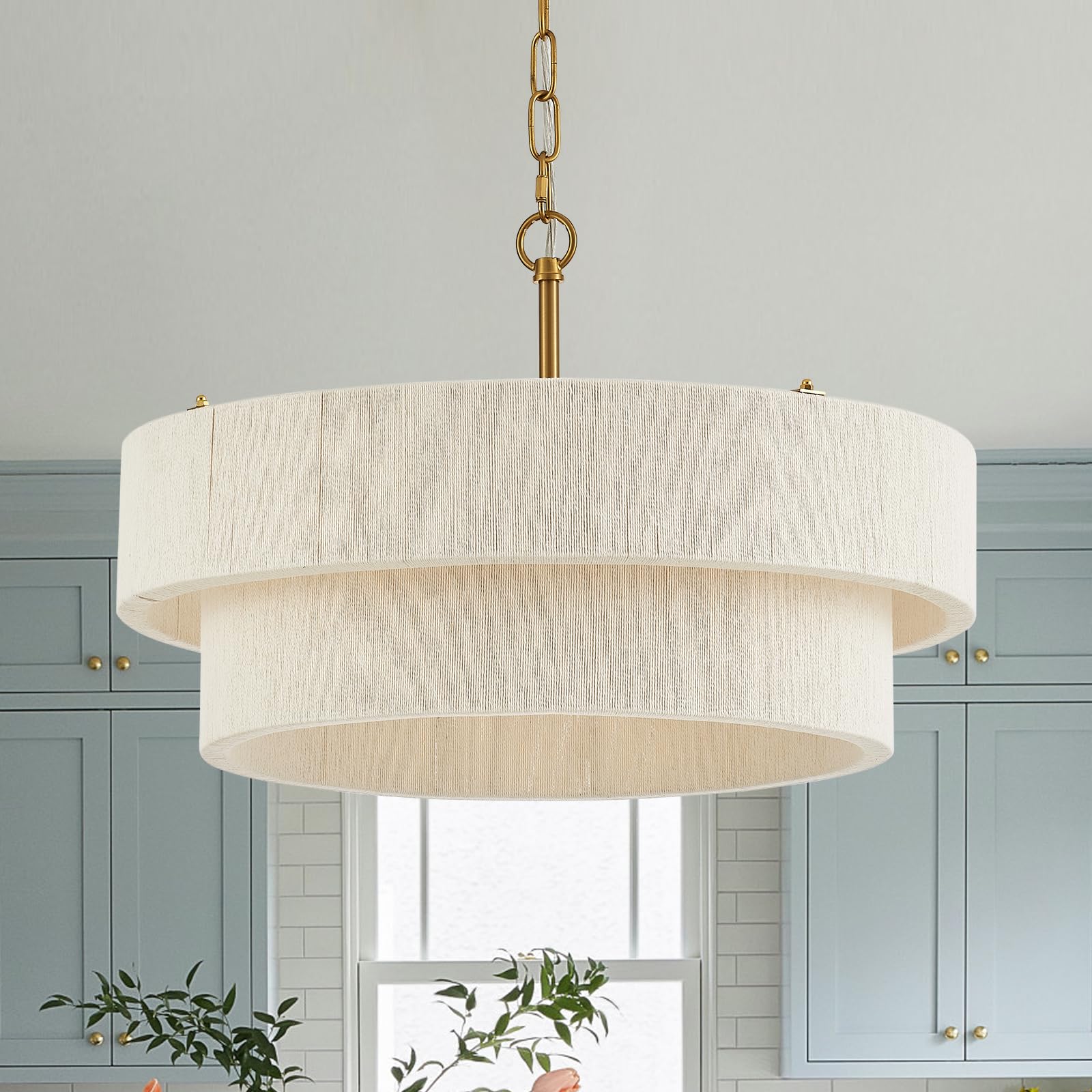 ELYCCUPA 20-inch hand woven rattan chandelier with intricate weaving for warm dining ambiance.
