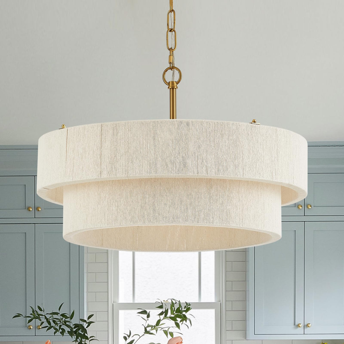 ELYCCUPA 20-inch hand woven rattan chandelier with intricate weaving for warm dining ambiance.