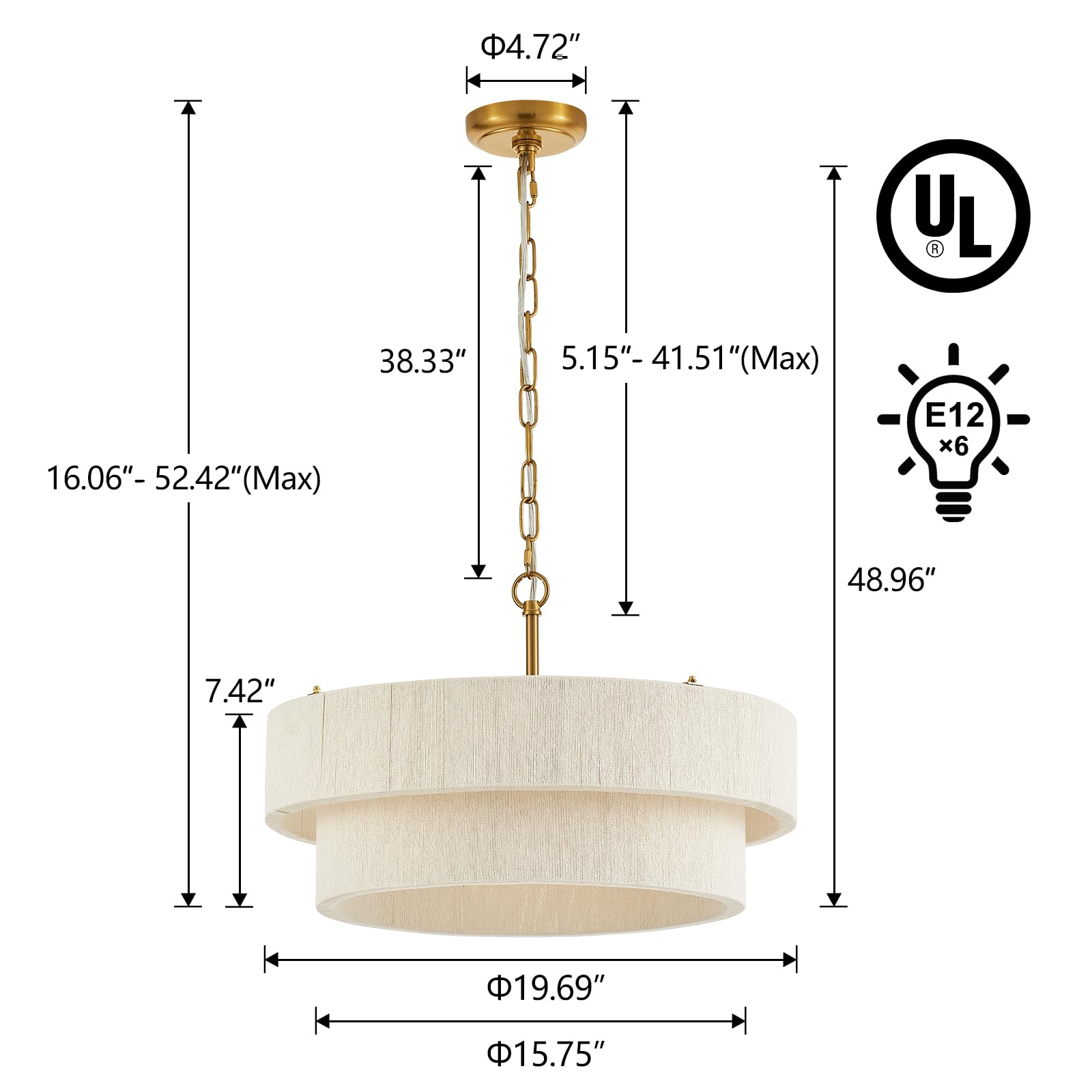 ELYCCUPA UL Listed chandelier offers safe lighting for dining and living areas.