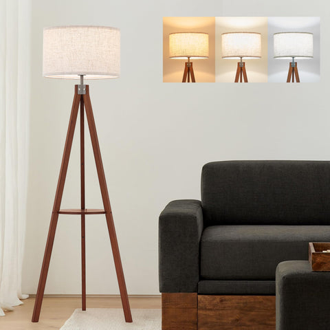 ELYONA lamp placed in living room creates inviting ambient lighting.