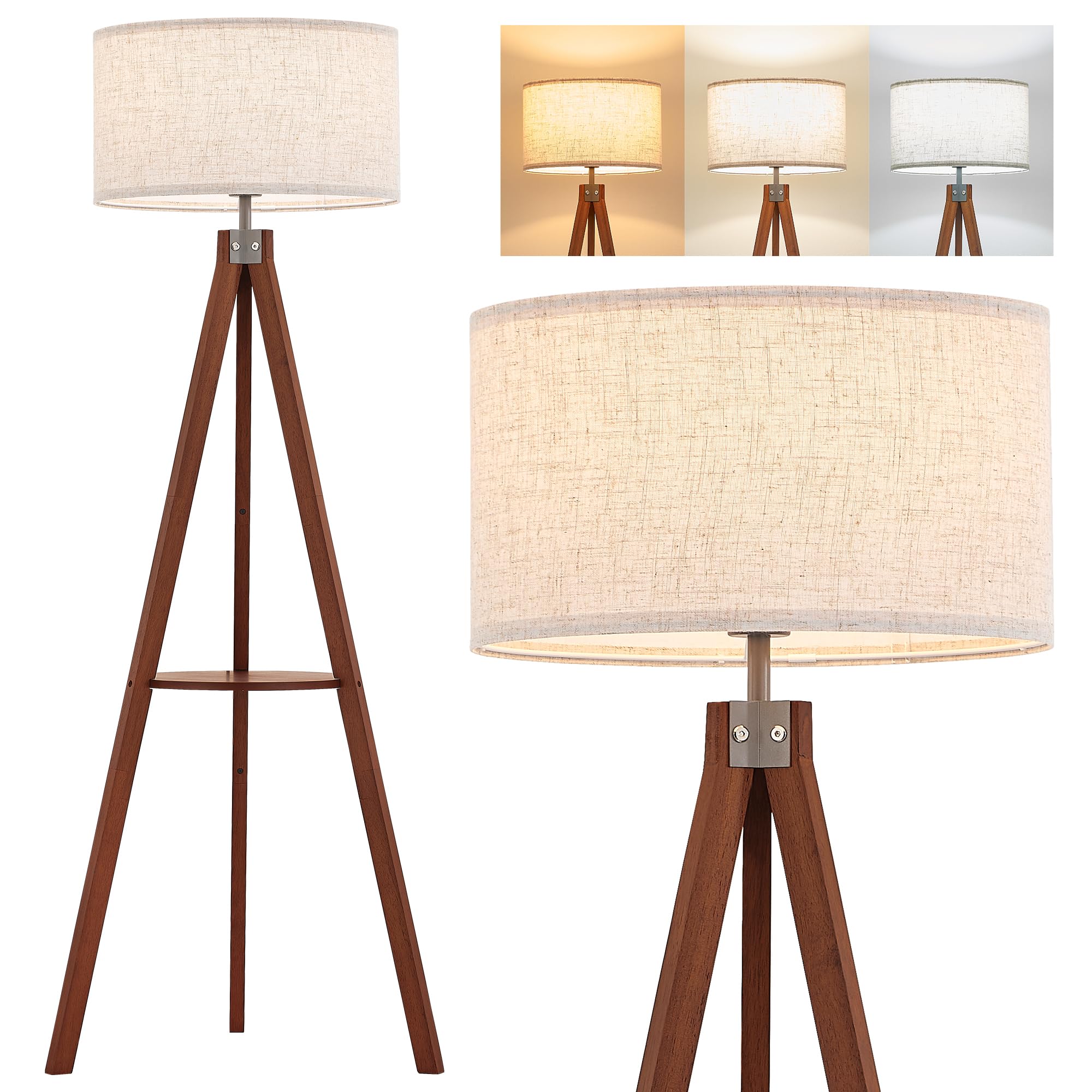 ELYONA mid-century floor lamp shows natural wood grain for rustic warmth.