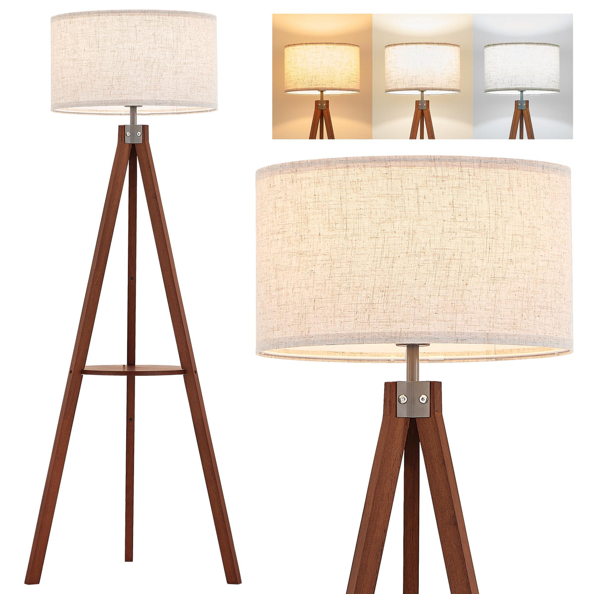 ELYONA mid-century floor lamp shows natural wood grain for rustic warmth.