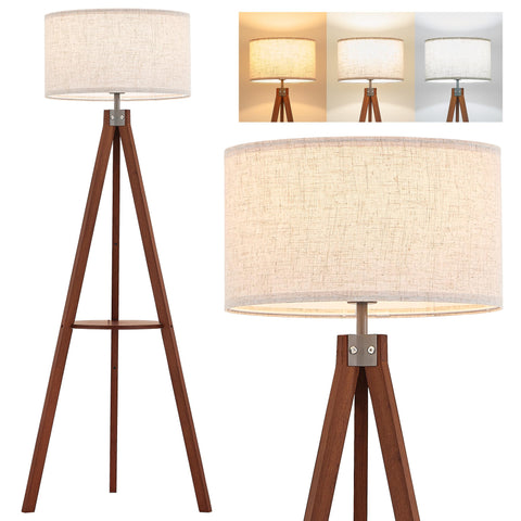 ELYONA mid-century floor lamp shows natural wood grain for rustic warmth.