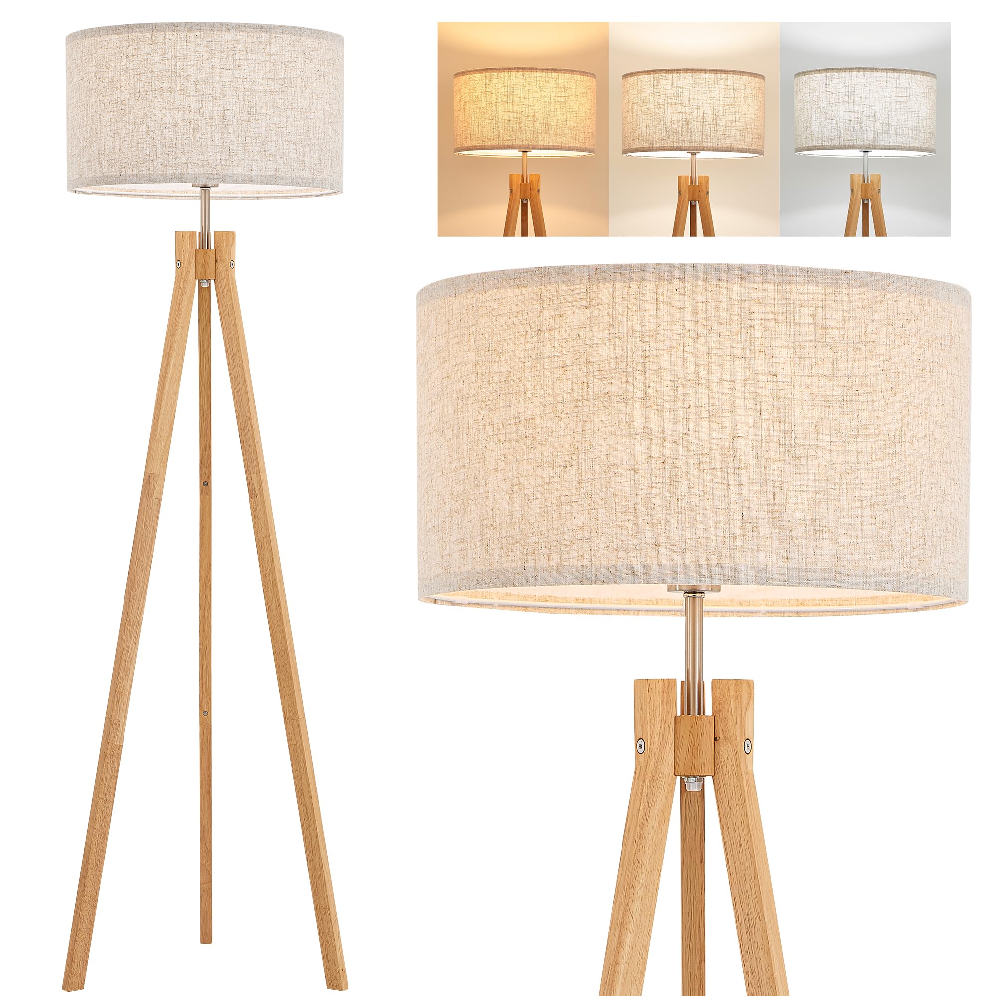 ELYONA Nordic Wood Tripod Floor Lamp base offers a stable foundation for busy living spaces.