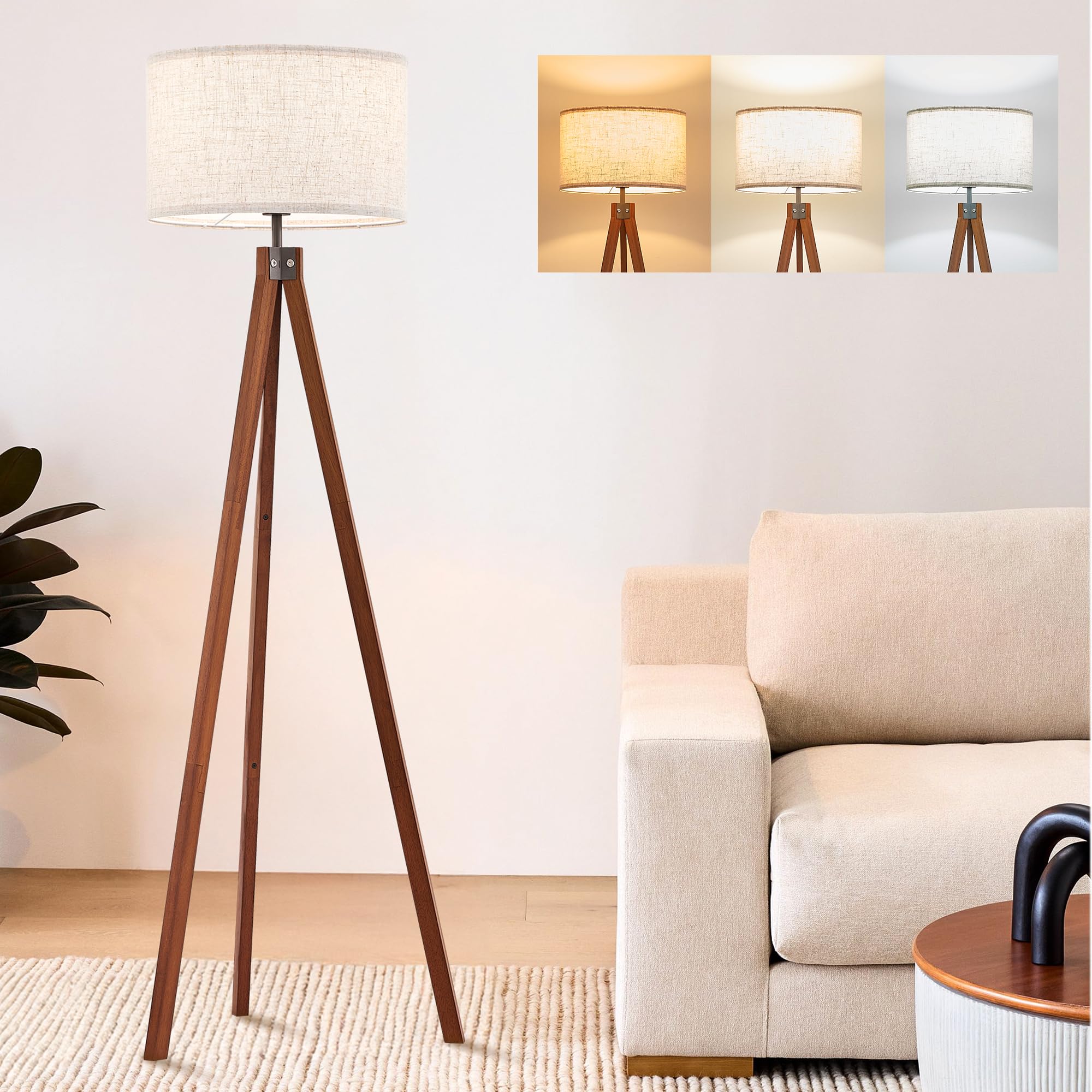 Tall tripod legs provide stable standing in living rooms.