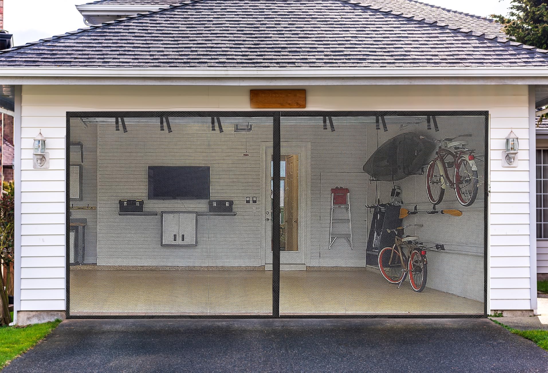 Elytsemoh garage screen door 16x7 ft magnetic closure for hands-free access.