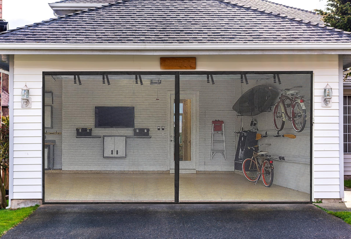 Elytsemoh garage screen door 16x7 ft magnetic closure for hands-free access.