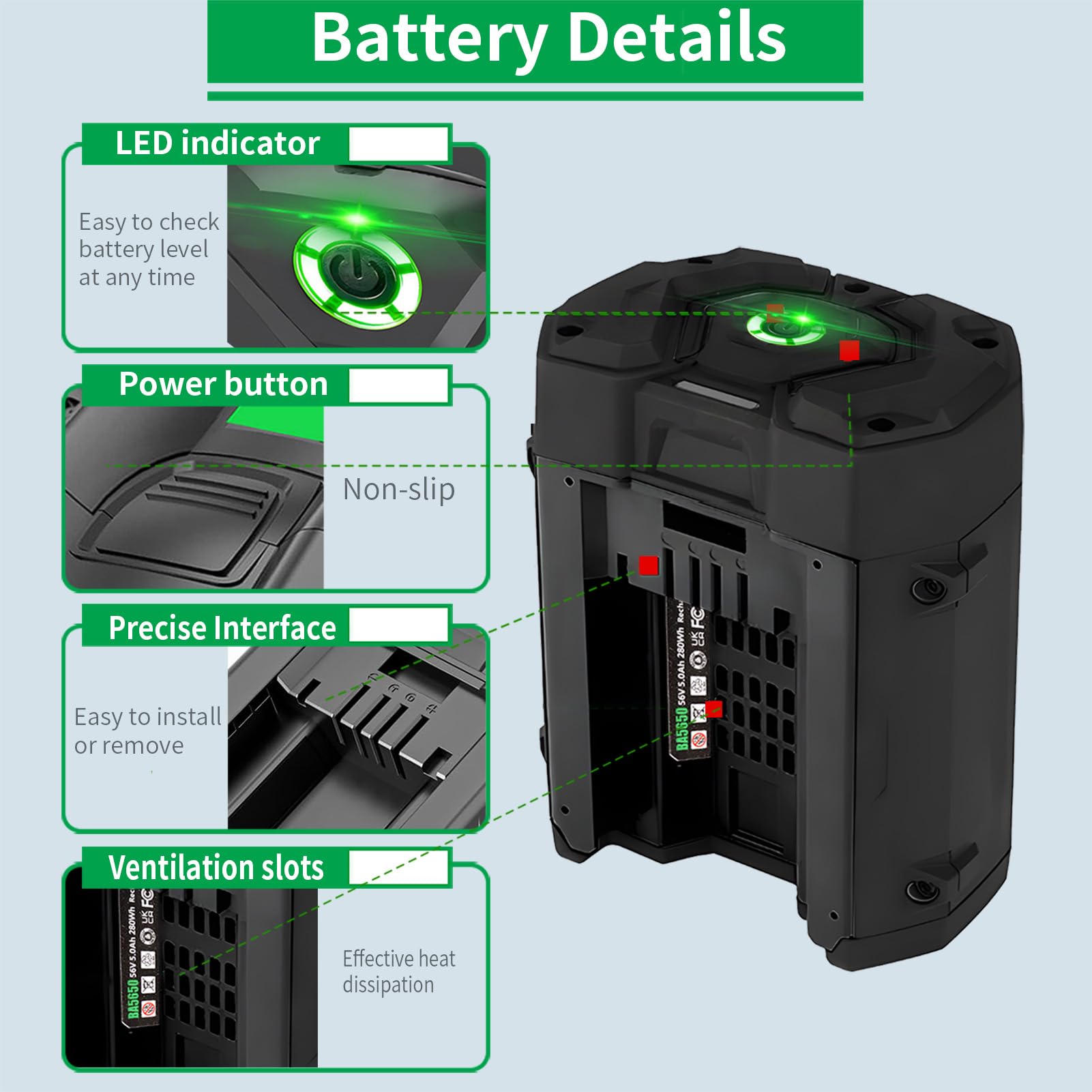 Emanjor 56V battery with 5000mAh capacity for longer sessions
