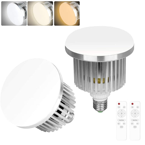 EMART 2-pack 85W E27 LED bulbs with remote control for studio lighting.