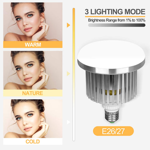 EMART bulb installed in umbrella lighting setup for soft portraits.