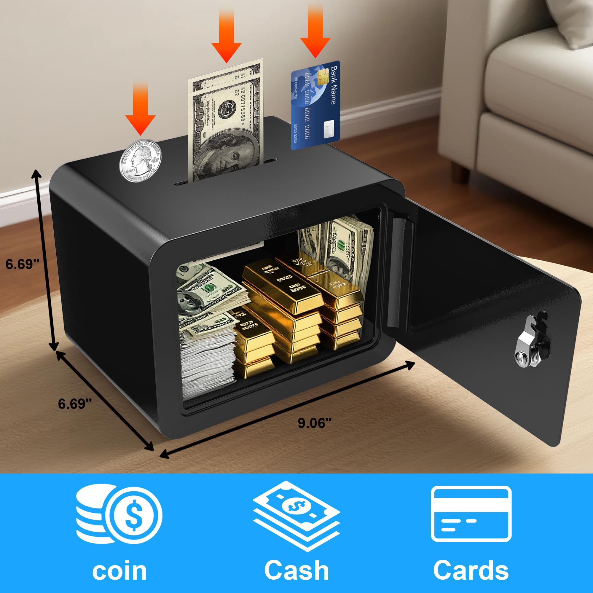 Emasme cash-jewelry-storage safe guards daily valuables with a coin slot.