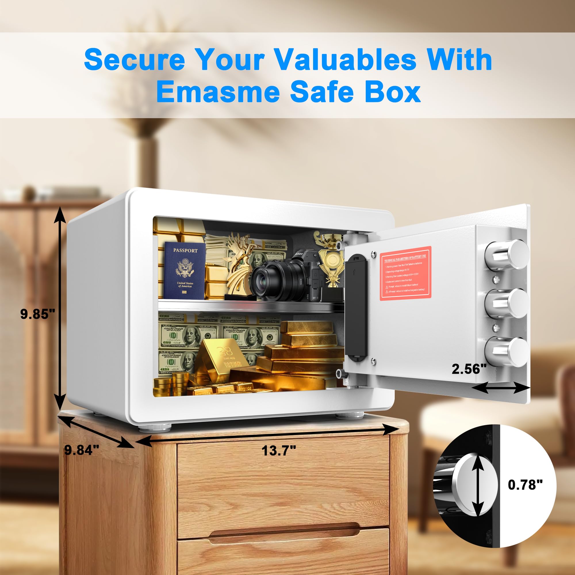 Emasme safe with backlit keypad for easy access in low light