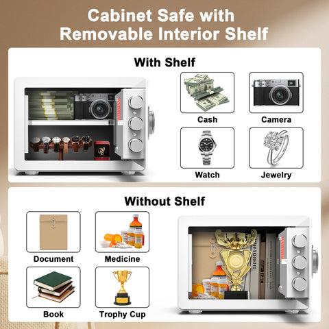 Removable shelf inside Emasme safe for organized valuables