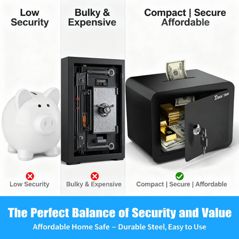 Emasme travel-luggage-ready safe fits cars, trains, and hotel rooms.