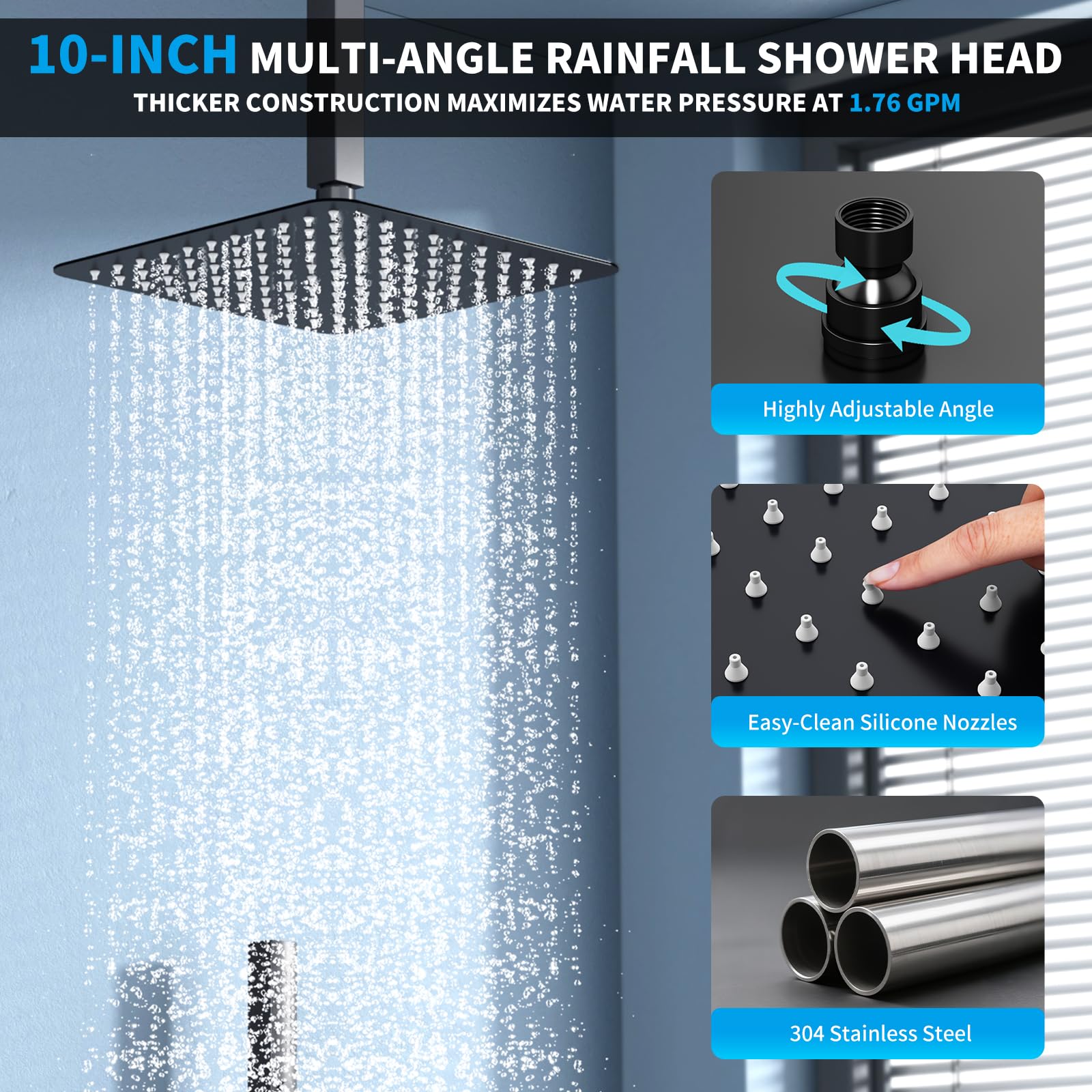 EMBATHER handheld shower with a 70-inch hose for versatile use.