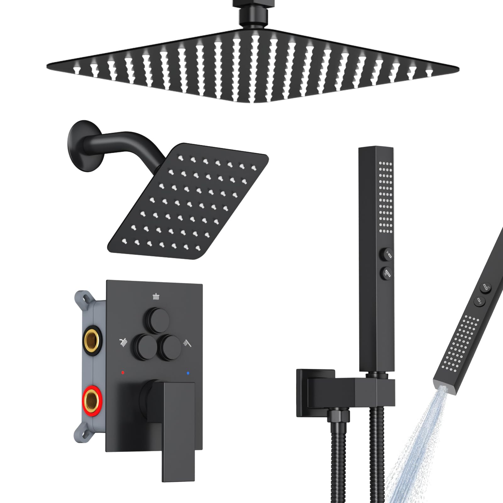 EMBATHER push-button diverter in action enabling easy mode switching.