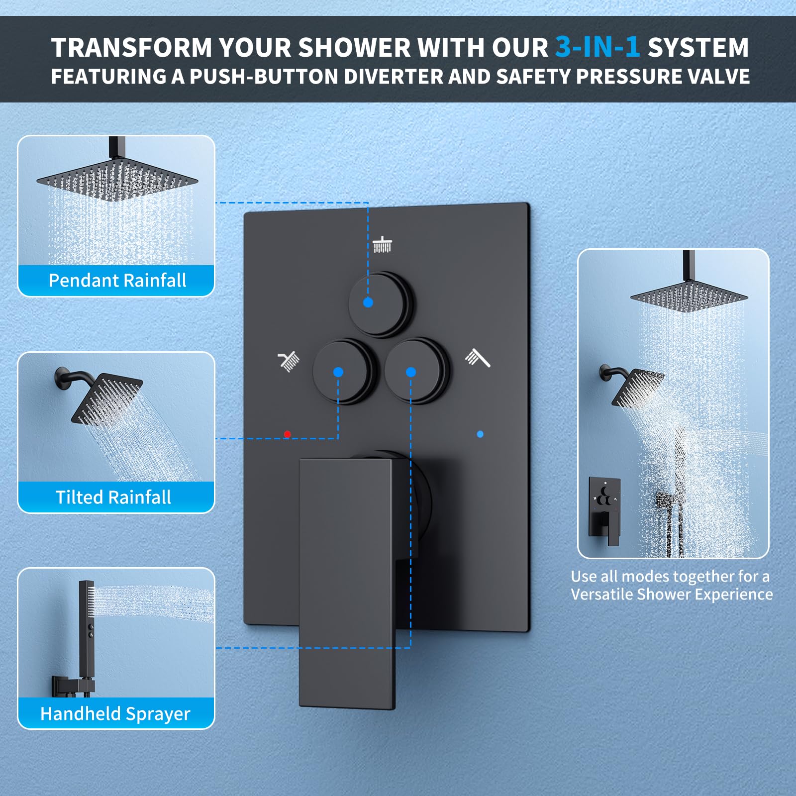 EMBATHER 6-inch wall-mounted shower head for precise rinsing.
