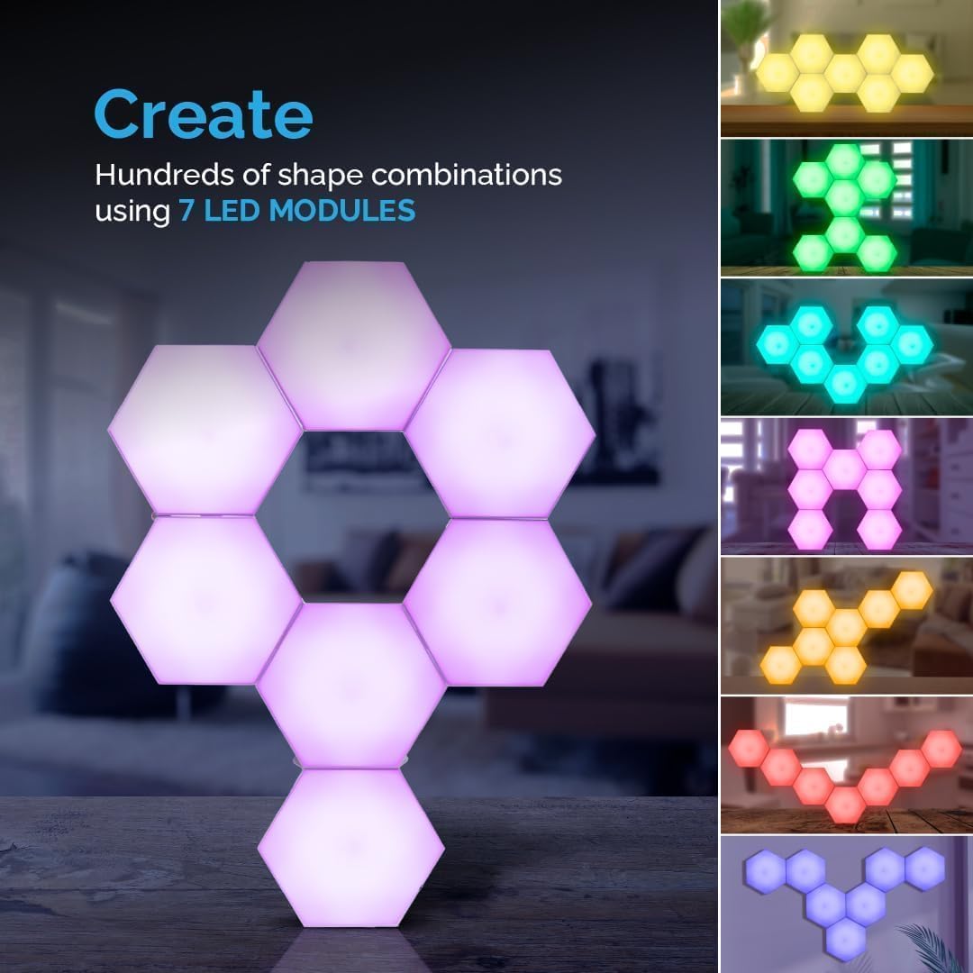 Emberela HEXlights wall mounting via included adhesive enables quick sensory wall art