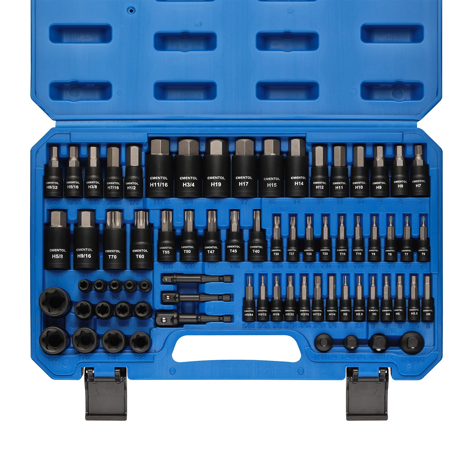 EMENTOL 71-piece socket set closed case for organized storage.